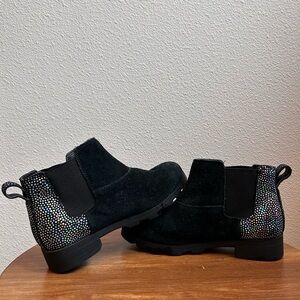 Sorel Youth Emelie Chelsea Sea Salt Waterproof Suede Boot Black